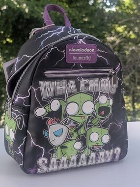 Loungefly Invader Zim Green Character Lightning Mini Backpack - Black & Purple